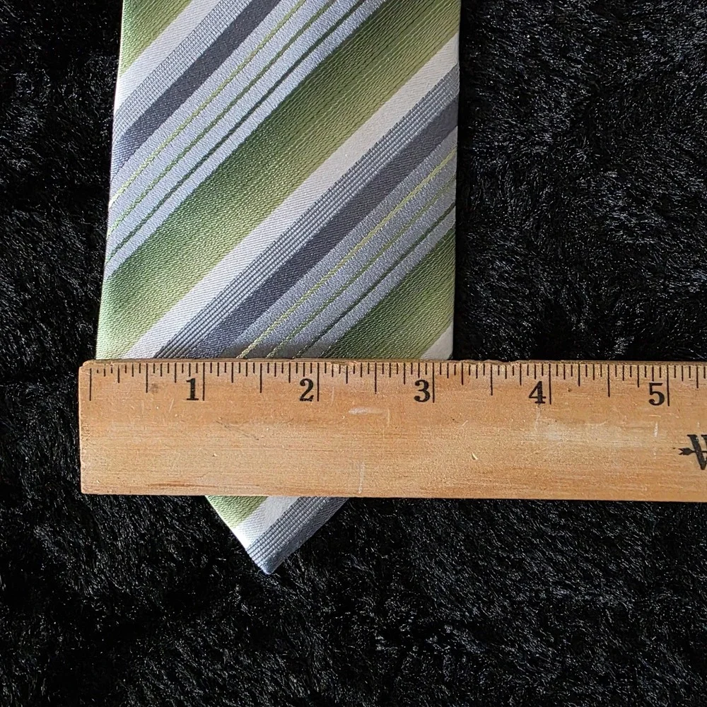 Geoffrey Beene Striped 100% Silk Tie Handmade Green Gray White Mens Formal‎ Wear